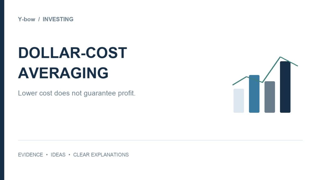 Dollar-Cost Averaging: A Lower Average Cost Is Not a Guaranteed Profit. Original editorial cover; decorative motif is not measured data.