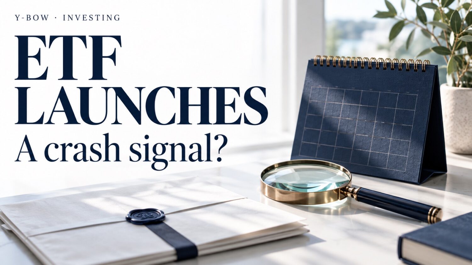 ETF LAUNCHES: A crash signal?. Conceptual editorial illustration.
