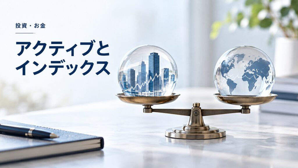 投資・お金：Active Funds vs Index Fundsを題材にしたイメージ