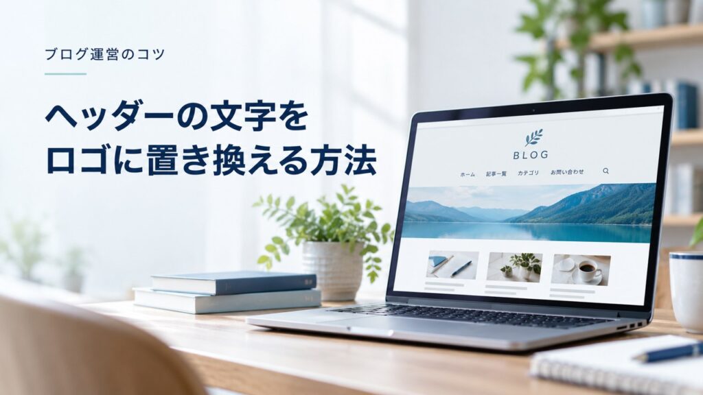 ブログ運営のコツ：【ブログ】ヘッダーのタイトル文字をロゴに置き換える方法を題材にしたイメージ