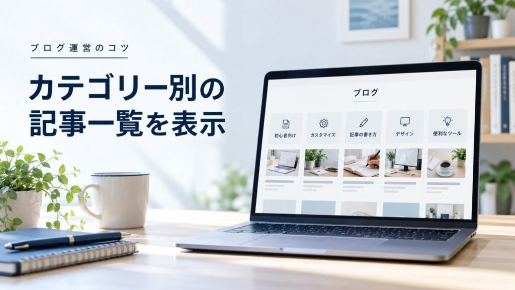 ブログ運営のコツ：【ブログ】トップページにカテゴリー別の記事一覧を表示する方法を題材にしたイメージ