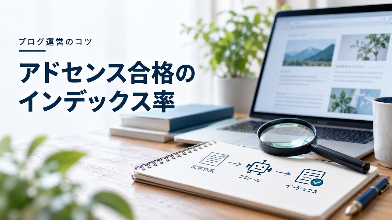 ブログ運営のコツ:【ブログ】Googleアドセンス合格までの注意点〜インデックス率を題材にしたイメージ