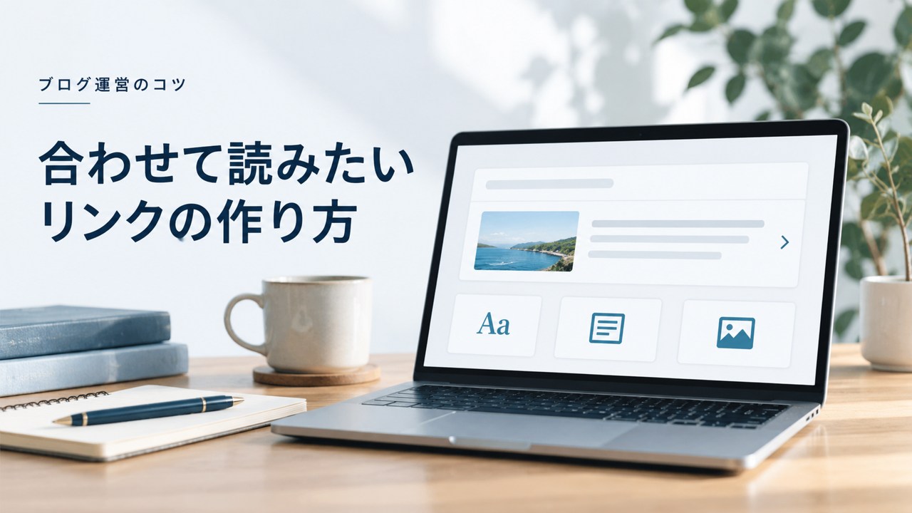 ブログ運営のコツ:『合わせて読みたい』リンク作成方法〜文字・カード・画像を題材にしたイメージ