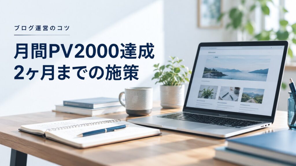 ブログ運営のコツ：【運営状況】月間PV2000達成：ブログ開始2ヶ月までの施策を題材にしたイメージ