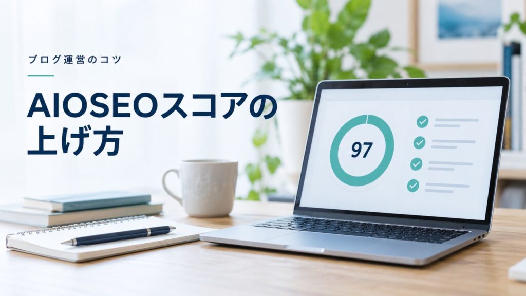 ブログ運営のコツ：AIOSEOスコアの上げ方：97点で十分な理由と重要ポイントを題材にしたイメージ