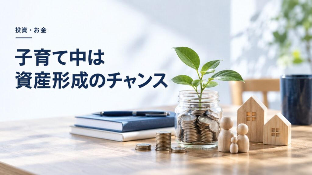 投資・お金：【億越え投資家が勧める】子育て中は資産形成最大のチャンスを題材にしたイメージ