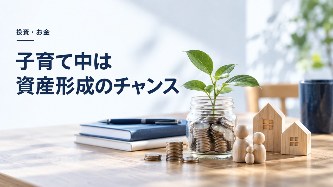 投資・お金:【億越え投資家が勧める】子育て中は資産形成最大のチャンスを題材にしたイメージ