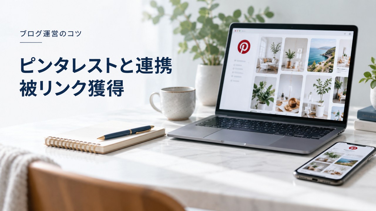 ブログ運営のコツ:ピンタレストと連携:ブログのアクセスを増やす被リンク獲得を題材にしたイメージ