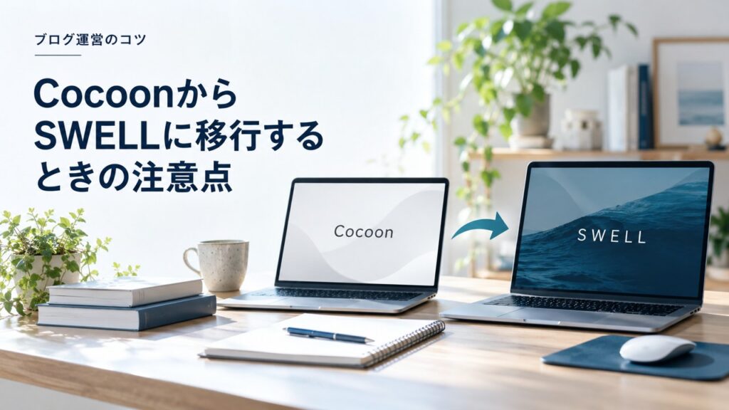 ブログ運営のコツ：CocoonからSWELLに移行した時に特に気をつけたい問題点を題材にしたイメージ
