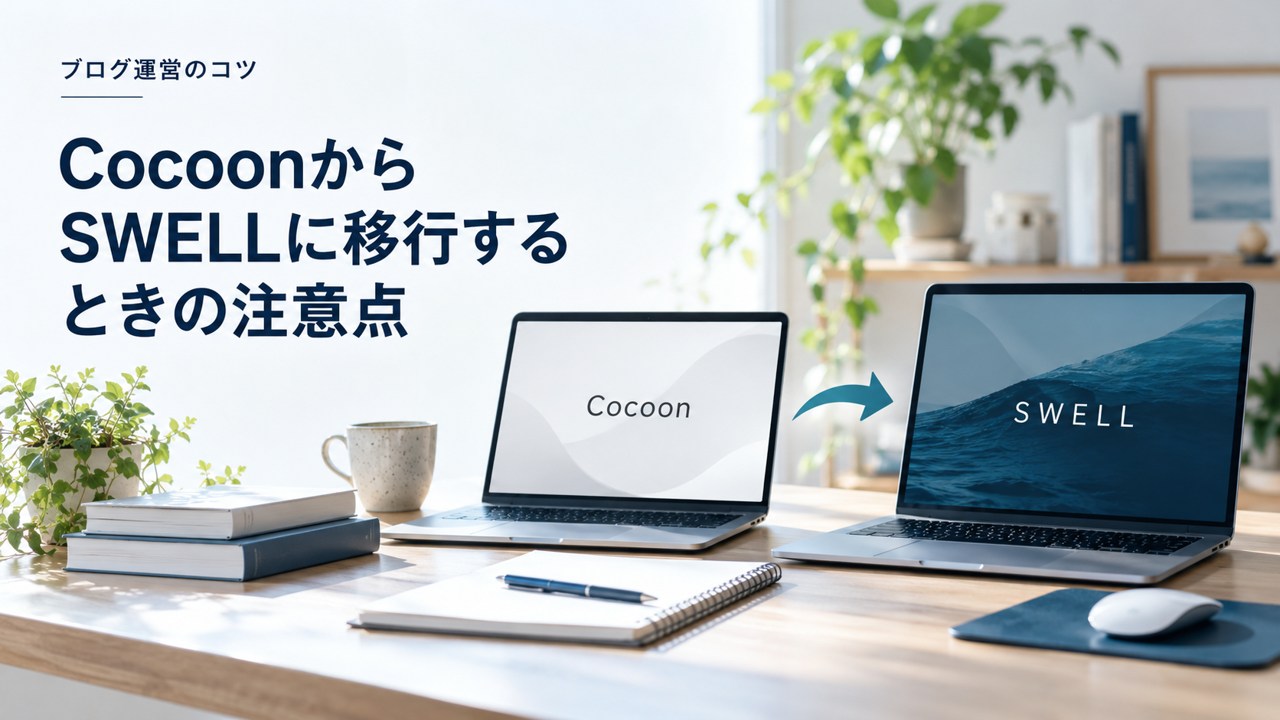 ブログ運営のコツ:CocoonからSWELLに移行した時に特に気をつけたい問題点を題材にしたイメージ