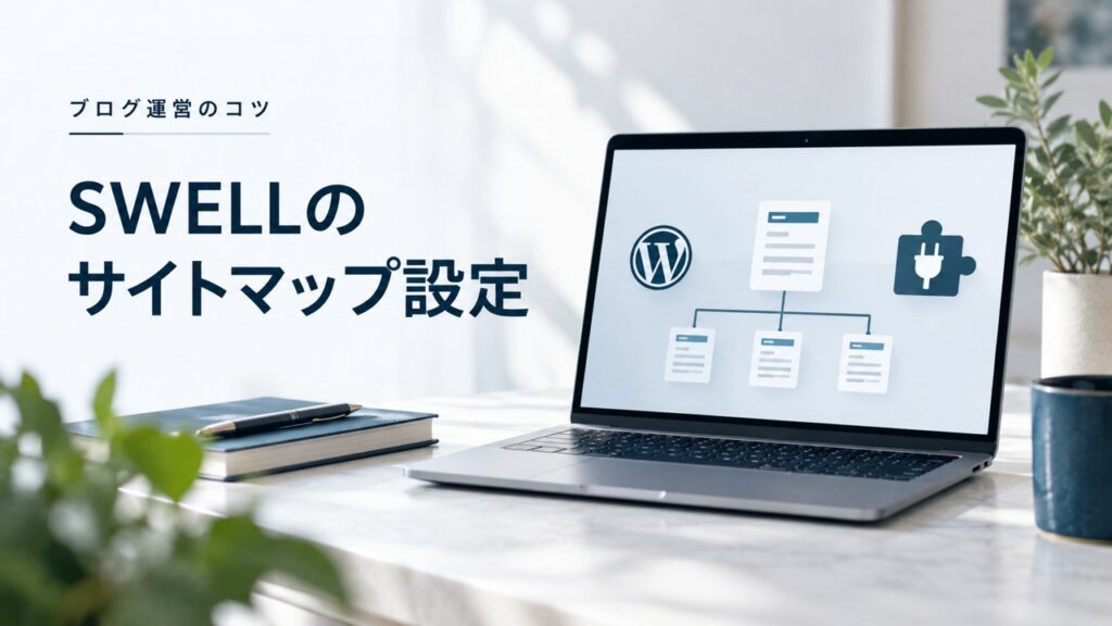 ブログ運営のコツ:SWELLのサイトマップ設定方法:プラグインでの対応が必要を題材にしたイメージ