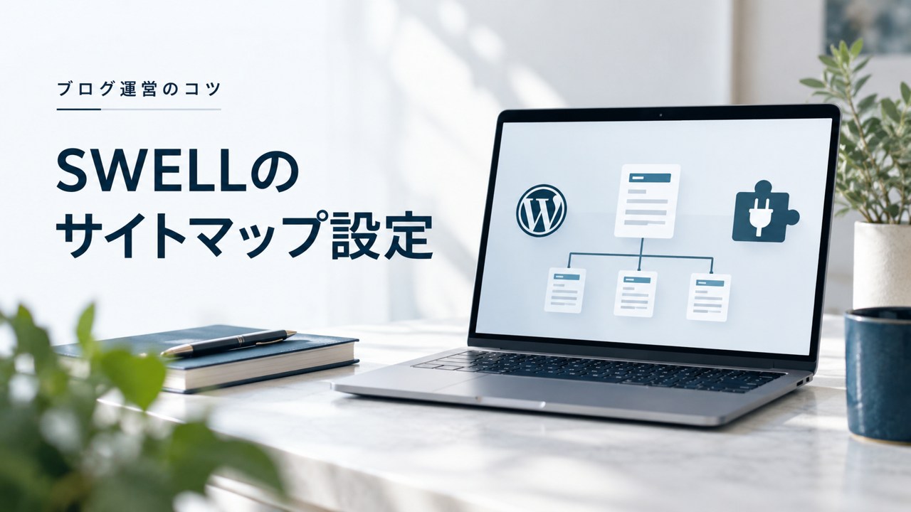 ブログ運営のコツ:SWELLのサイトマップ設定方法:プラグインでの対応が必要を題材にしたイメージ