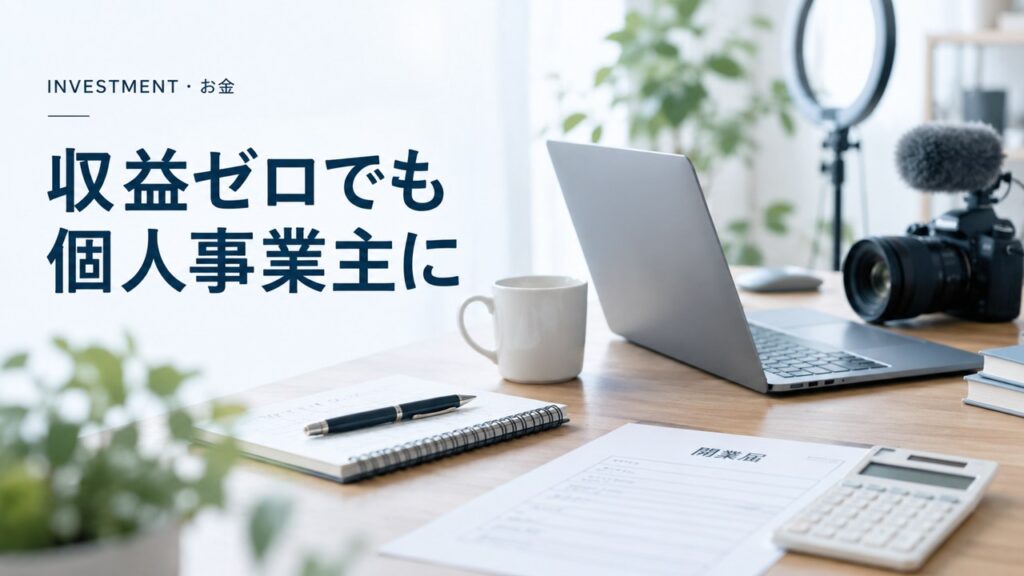 投資・お金：ブロガーやYouTuberが収益ゼロでも個人事業主になるべき理由を題材にしたイメージ