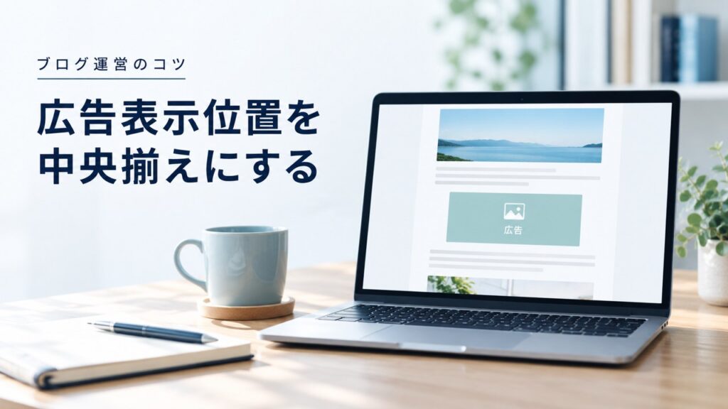 ブログ運営のコツ：見た目やクリック率を改善：ブログ広告表示位置を中央揃えにする方法を題材にしたイメージ