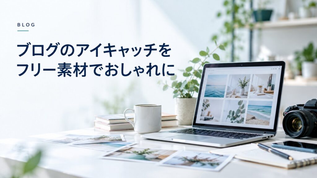 ブログ運営のコツ：ブログのアイキャッチをフリー素材でおしゃれに量産する方法を題材にしたイメージ