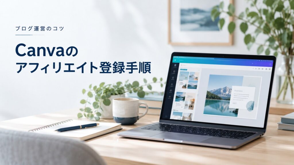 ブログ運営のコツ：Canva（画像/動画編集ツール）のアフィリエイト登録手順を題材にしたイメージ