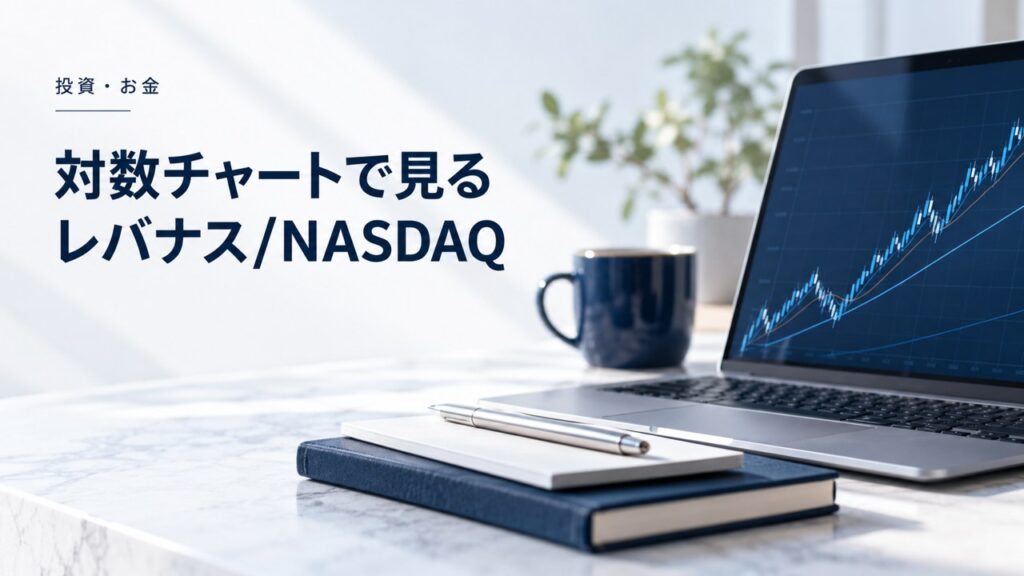 投資・お金：対数チャートで見るレバナス/NASDAQ：上がり過ぎとは言えない理由を題材にしたイメージ