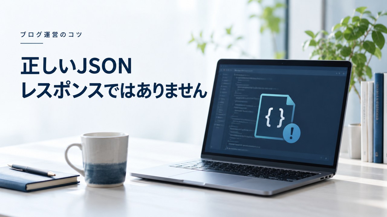 ブログ運営のコツ：【SWELL】返答が正しいJSONレスポンスではありません:対処を題材にしたイメージ