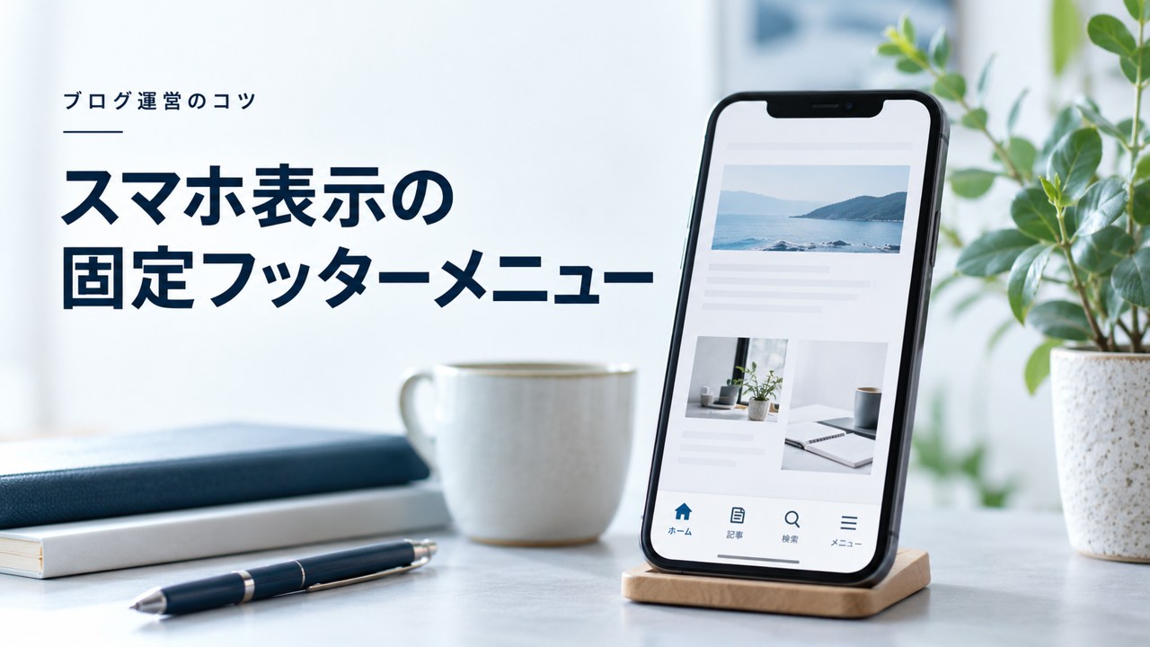 ブログ運営のコツ:【SWELL】スマホ表示の固定フッターメニューを表示する方法を題材にしたイメージ