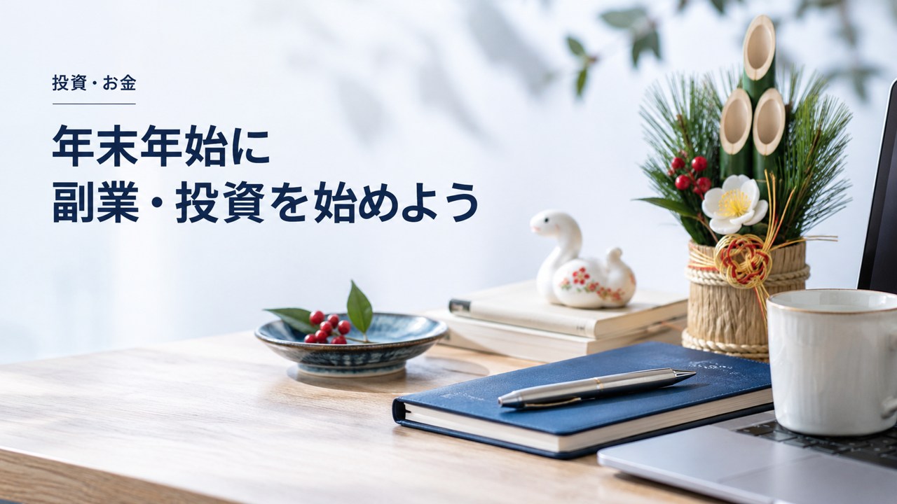 投資・お金:【年末年始/お正月/三が日の過ごし方】副業開始・投資のススメを題材にしたイメージ