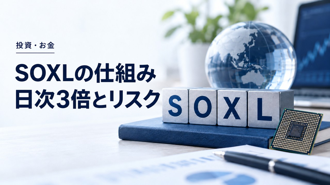 投資・お金:レバナスより儲かる?SOXL〜3倍レバレッジETFの魅力と買い方を題材にしたイメージ