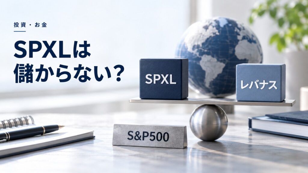 投資・お金：SPXLは儲からない？長期保有は？実はレバナスと互角のSP500を題材にしたイメージ