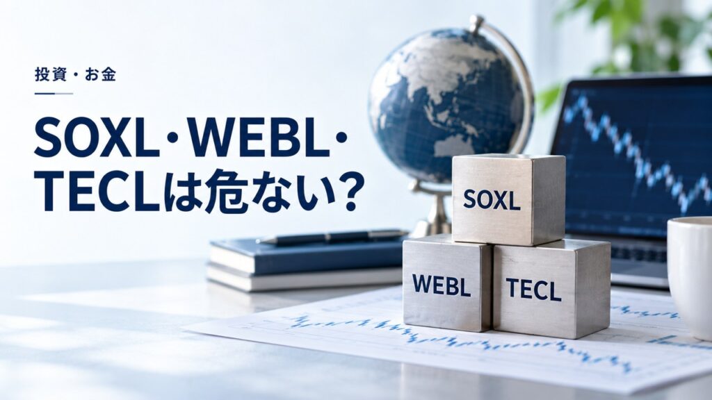 投資・お金：SOXL, WEBL, TECLは危ない？｜暴落局面で問われる将来性を題材にしたイメージ