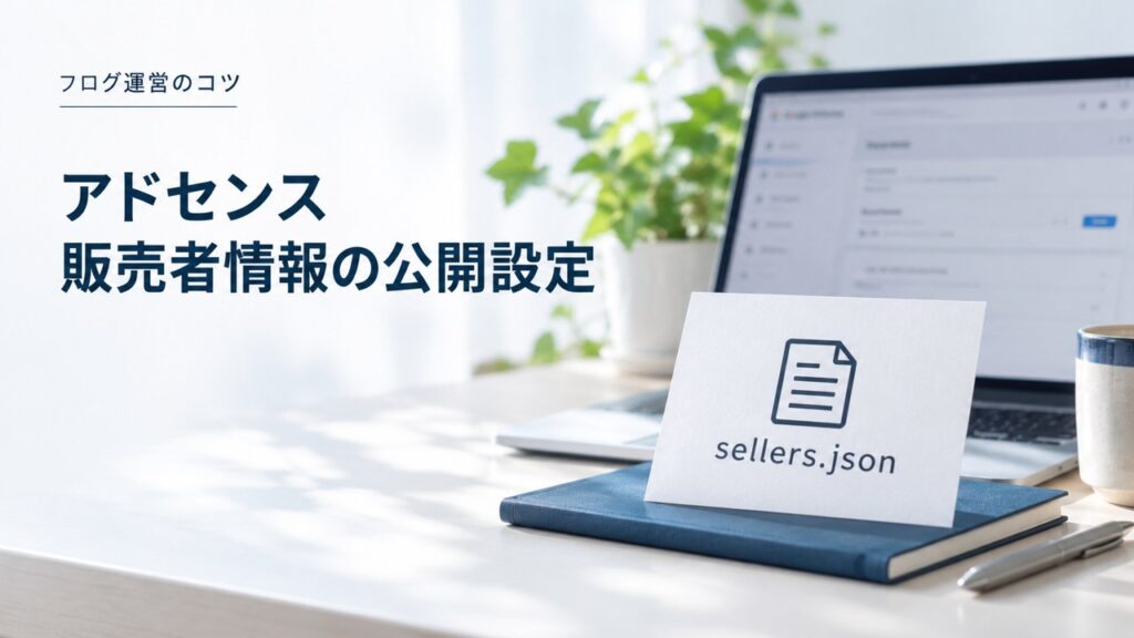 ブログ運営のコツ：アドセンス販売者情報の公開設定：sellers.jsonファイルを題材にしたイメージ