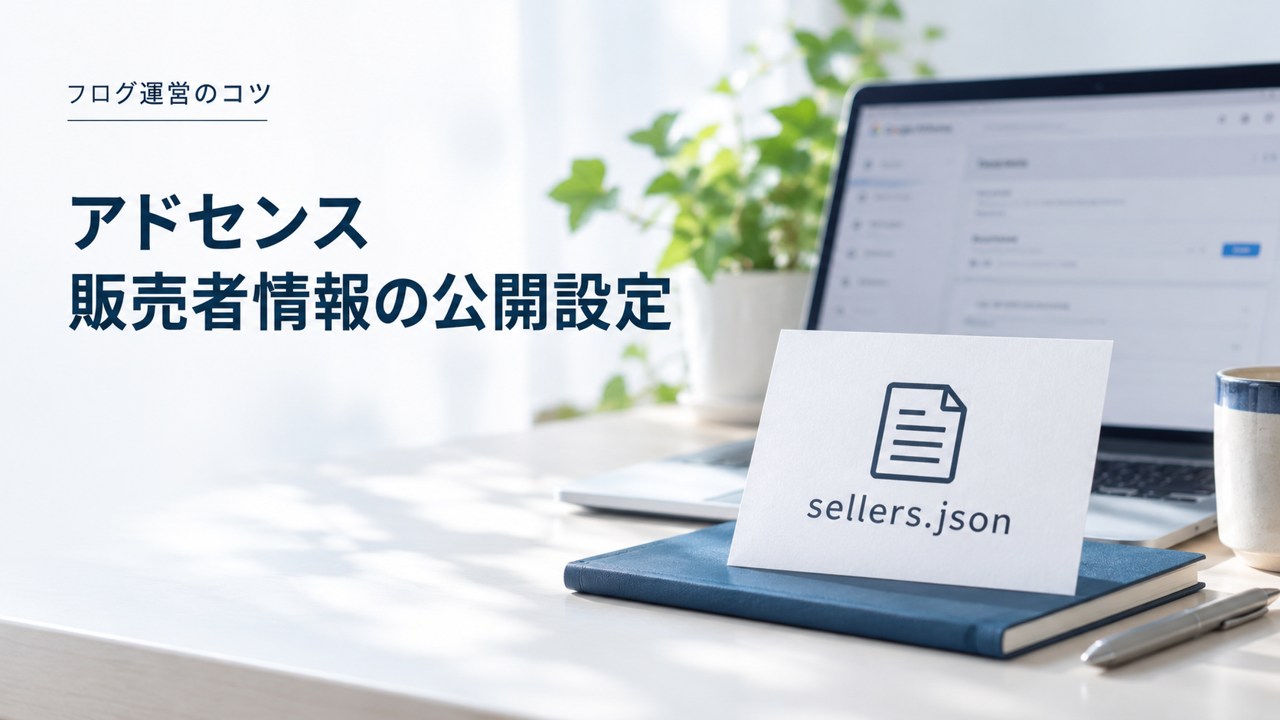 ブログ運営のコツ:アドセンス販売者情報の公開設定:sellers.jsonファイルを題材にしたイメージ