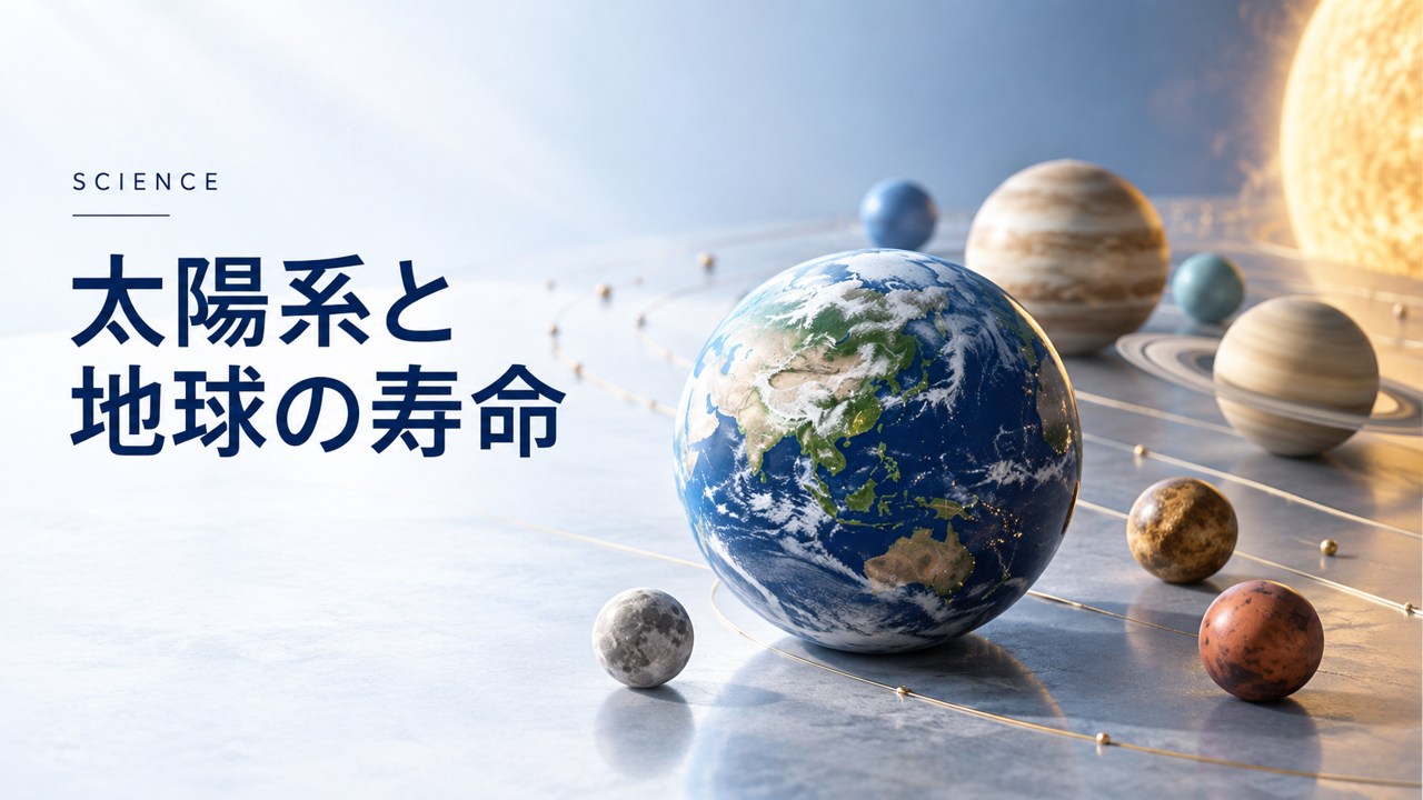 サイエンス：太陽系と地球の寿命〜人類は後何年、何世代先まで地球に住める？を題材にしたイメージ