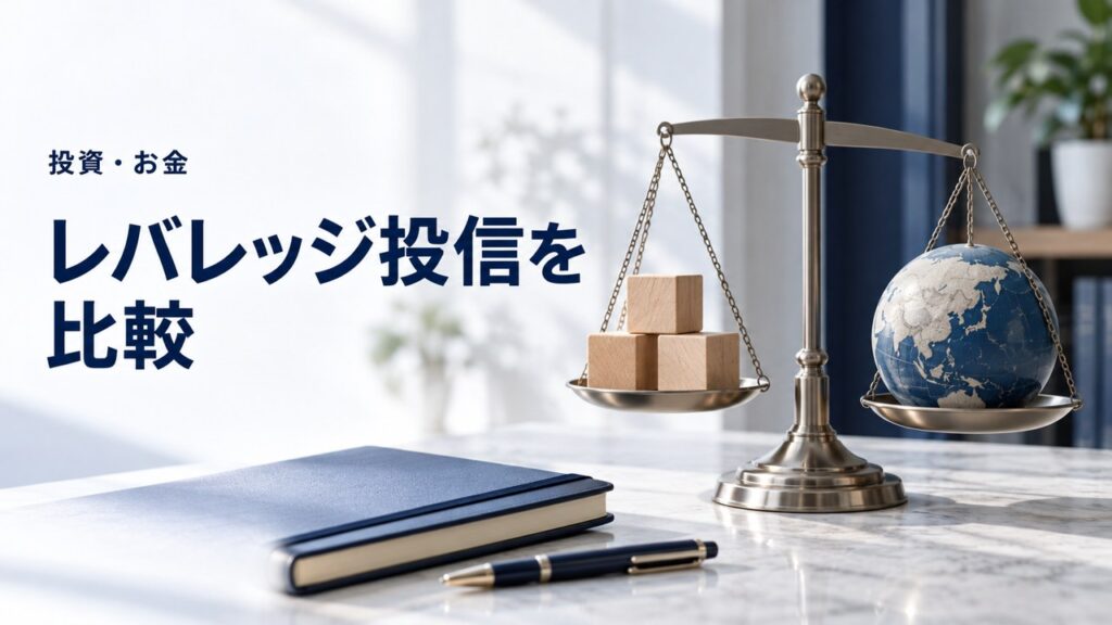 投資・お金：レバレッジ投資信託の比較｜倍率・費用・期限・為替を見るを題材にしたイメージ
