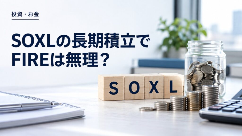 投資・お金：SOXLの長期積立ではFIREは無理？少額でも儲かるのは嘘かを題材にしたイメージ