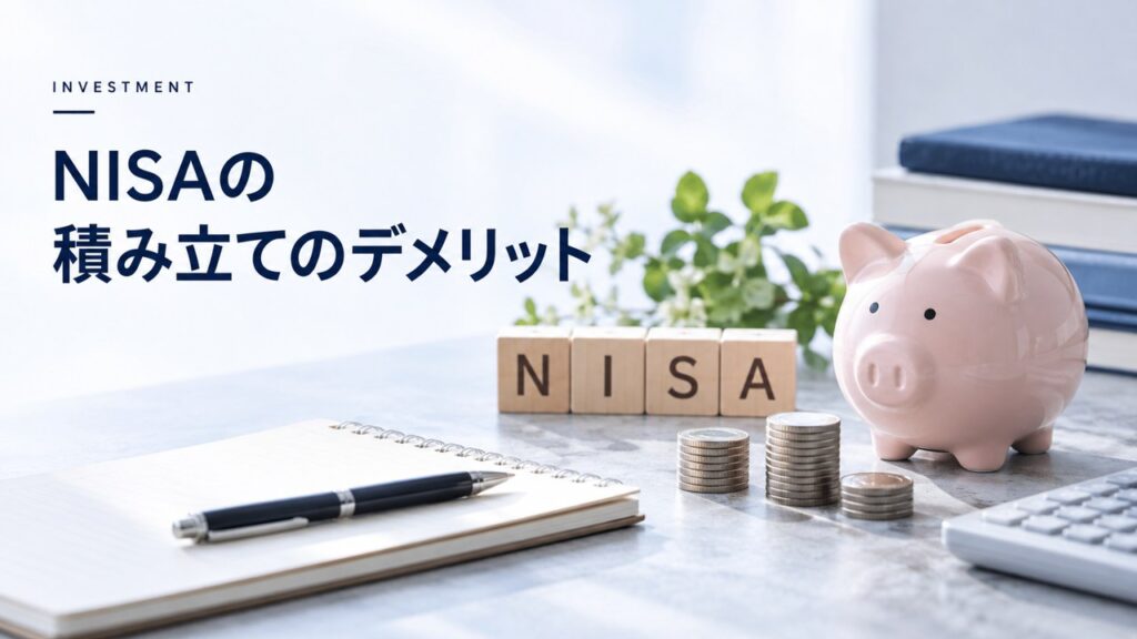 投資・お金：NISAのデメリットと注意点｜対象商品・損失・枠の再利用を題材にしたイメージ