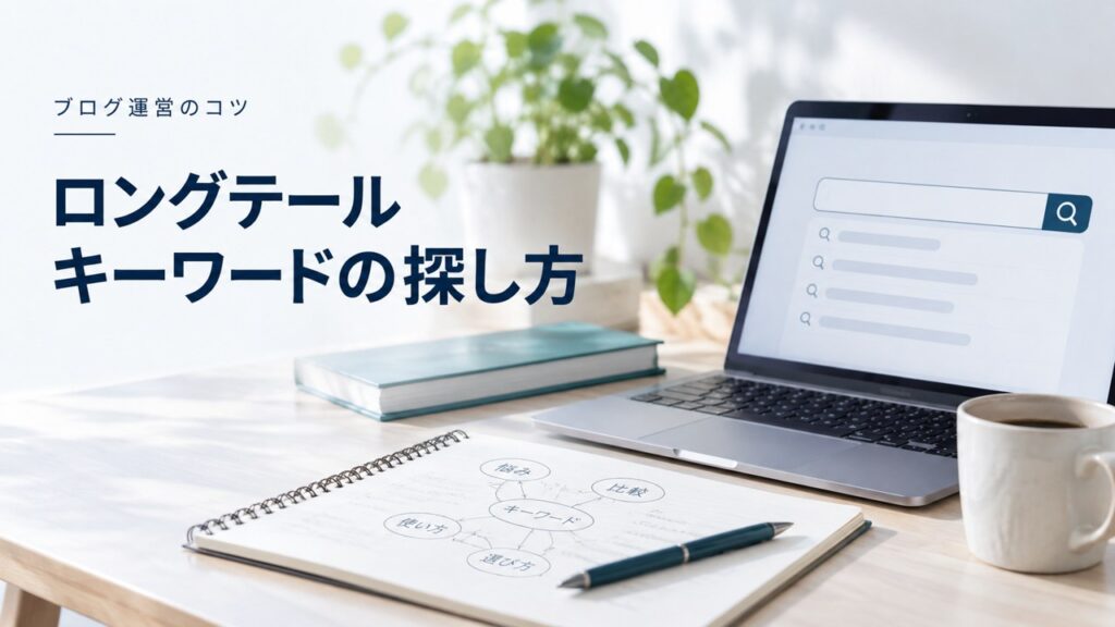 ブログ運営のコツ：ロングテールキーワードの簡単な探し方｜初心者も無料でSEO対策を題材にしたイメージ