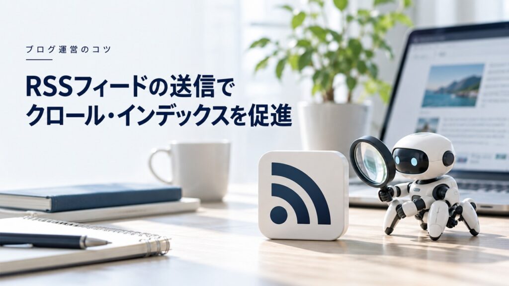 ブログ運営のコツ：ブログ｜RSSフィードの送信でクロール・インデックスを促進するを題材にしたイメージ