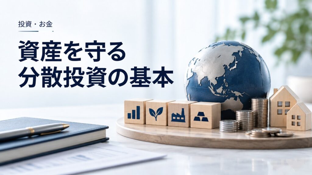 投資・お金：ポートフォリオ？ セクター？クラス？資産を守る分散投資の基本を題材にしたイメージ
