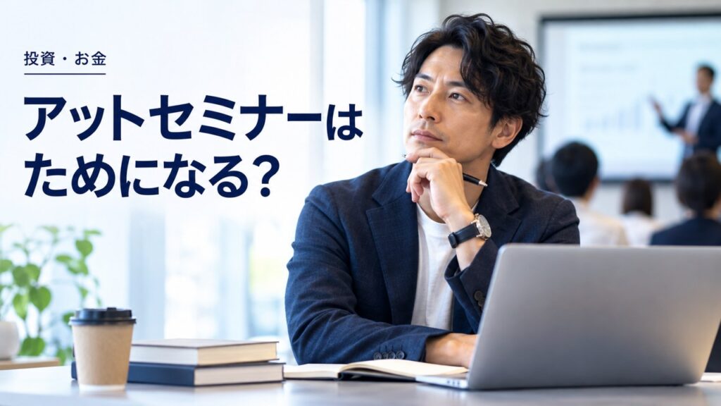 投資・お金：アットセミナーはためになる？怪しい？億越え投資家が徹底評価を題材にしたイメージ