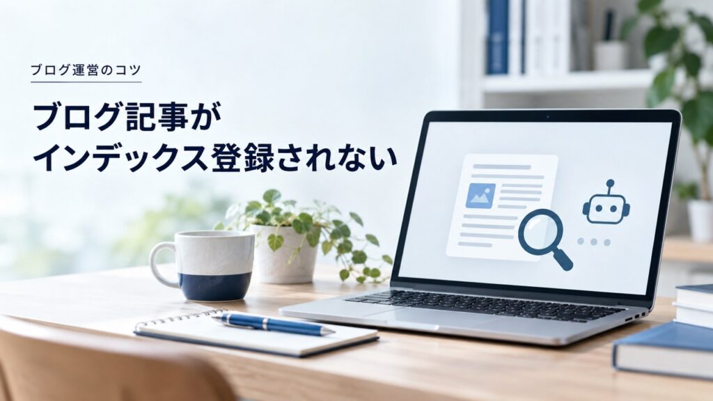 ブログ運営のコツ：ブログ記事がインデックス登録されない｜早める方法まとめ5選を題材にしたイメージ