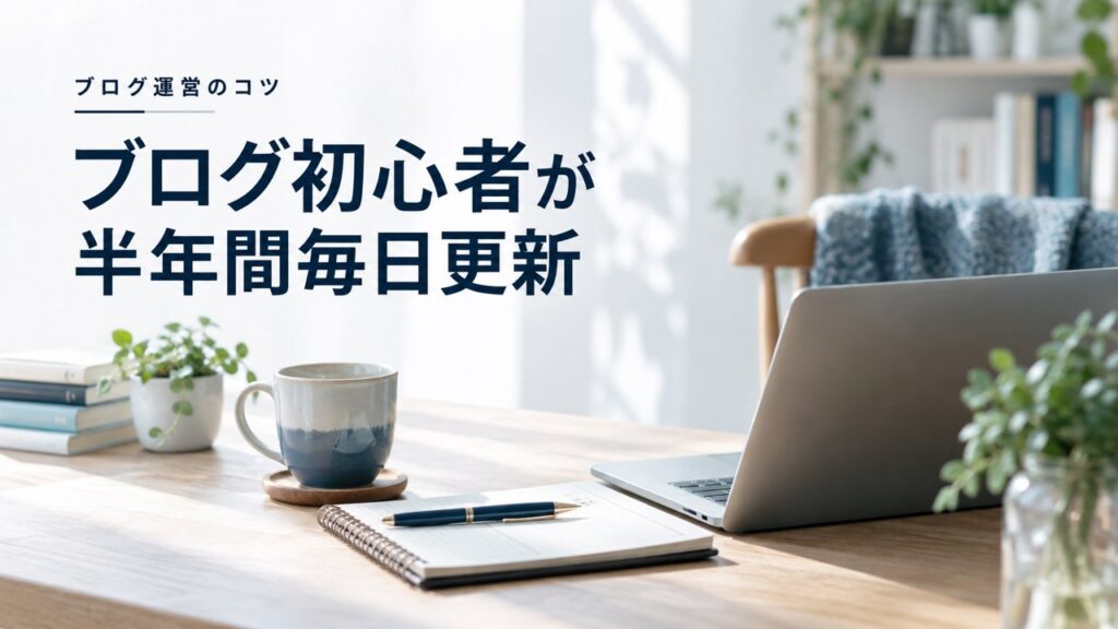 ブログ運営のコツ：ブログ初心者が半年間毎日更新した結果：PV数や収益など公開を題材にしたイメージ