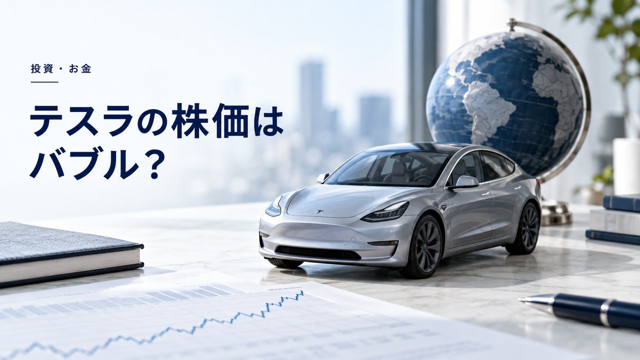 投資・お金：テスラの株価はバブル？10年前からどれだけ上がって、今後は？を題材にしたイメージ