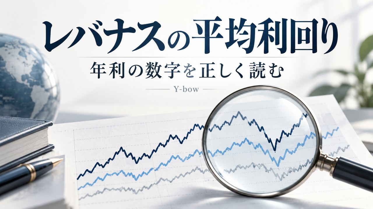 レバナスの平均利回りは何％？年率の読み方とQLDの実績をテーマにした編集用イメージ。図柄は実際の運用データではありません。