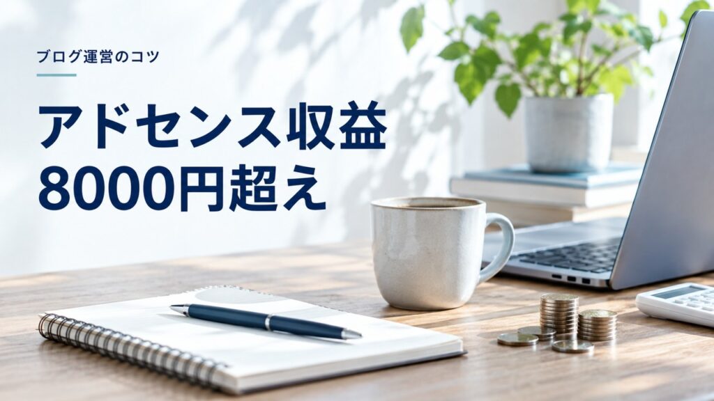 ブログ運営のコツ：アドセンス収益8000円超え｜申請から振込基準到達までの半年にやったことを題材にしたイメージ