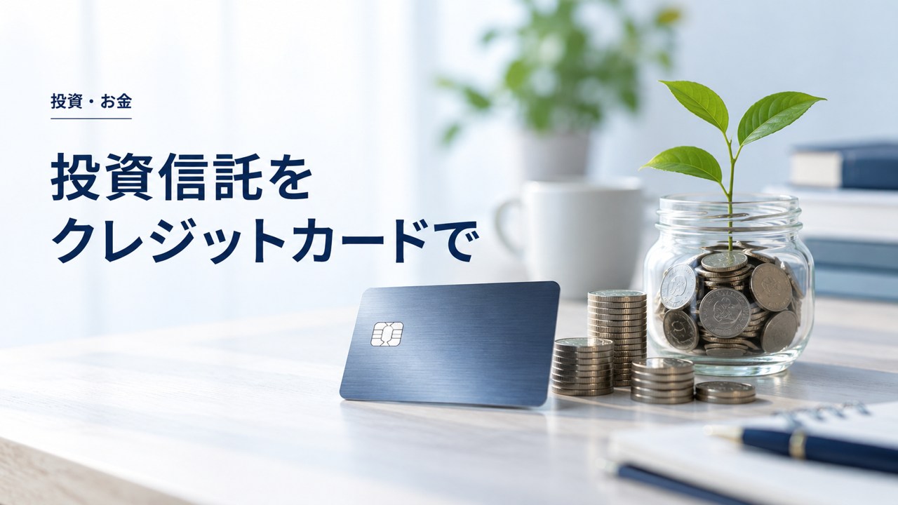 投資・お金：投資信託のクレカ積立とポイント投資｜上限・還元率・NISAを題材にしたイメージ