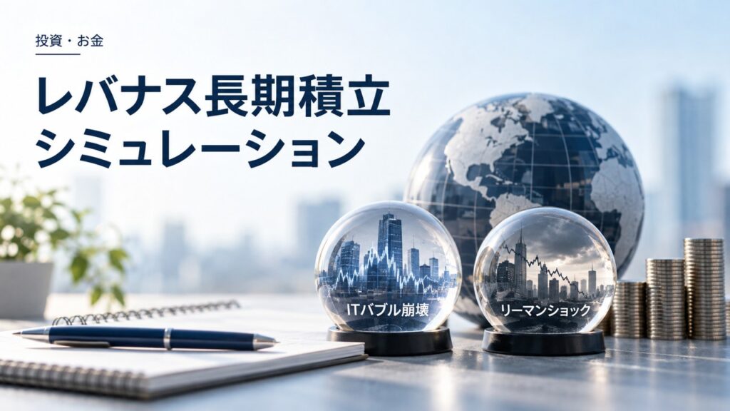 レバナス長期積立シミュレーション：ITバブル崩壊とリーマンショックを紹介するイメージ