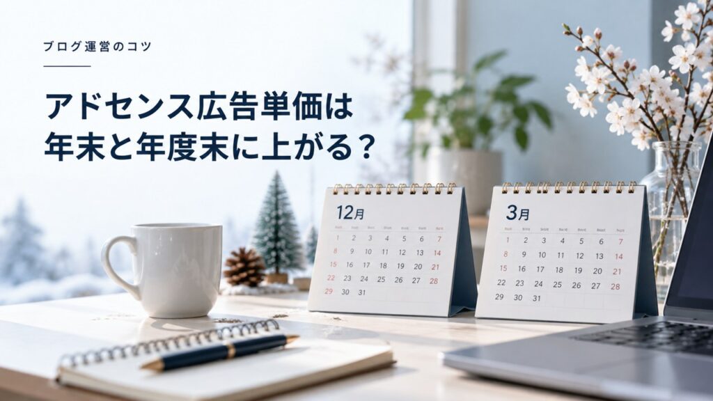 アドセンス広告単価は年末と年度末に上がり、その直後は下がる？を紹介するイメージ