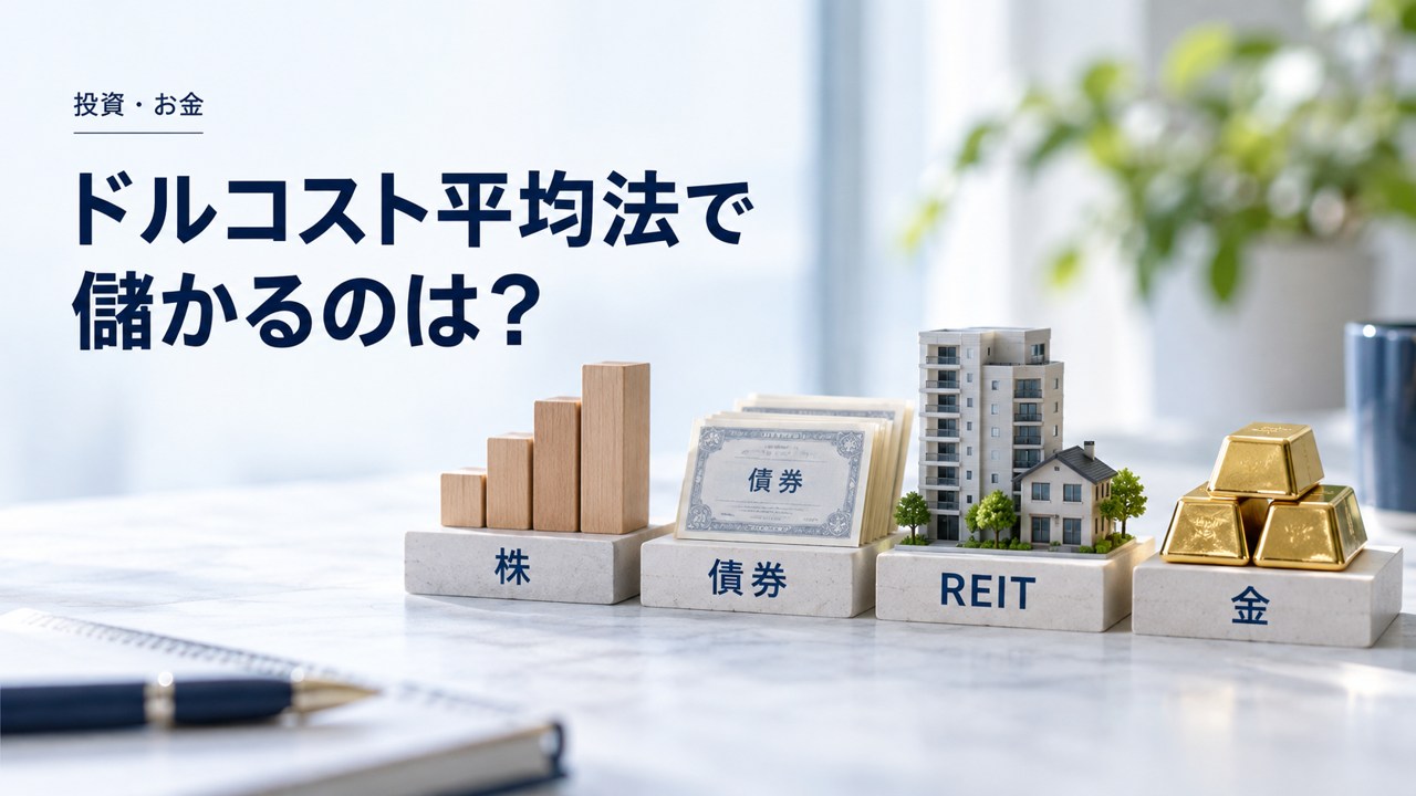 投資・お金:ドルコスト平均法とは|積立の平均購入単価と利益の違いを題材にしたイメージ