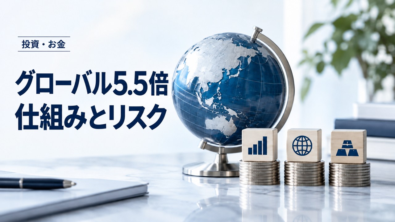 投資・お金：グローバル３倍３分法/5.5倍バランスファンド｜レバレッジ投資信託を題材にしたイメージ