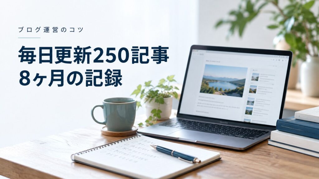 毎日更新250記事｜8ヶ月：ブログの成長記録を全公開しますを紹介するイメージ
