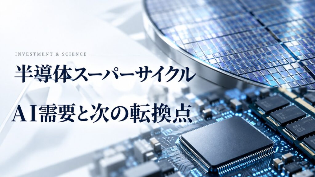 半導体チップとウエハーを配した「半導体スーパーサイクル」の編集用イメージ。
