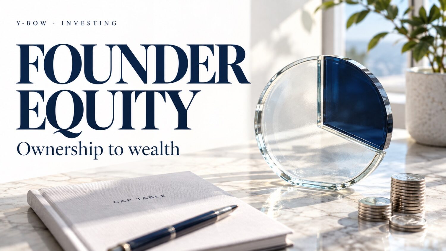 FOUNDER EQUITY: Ownership to wealth. Conceptual editorial illustration.